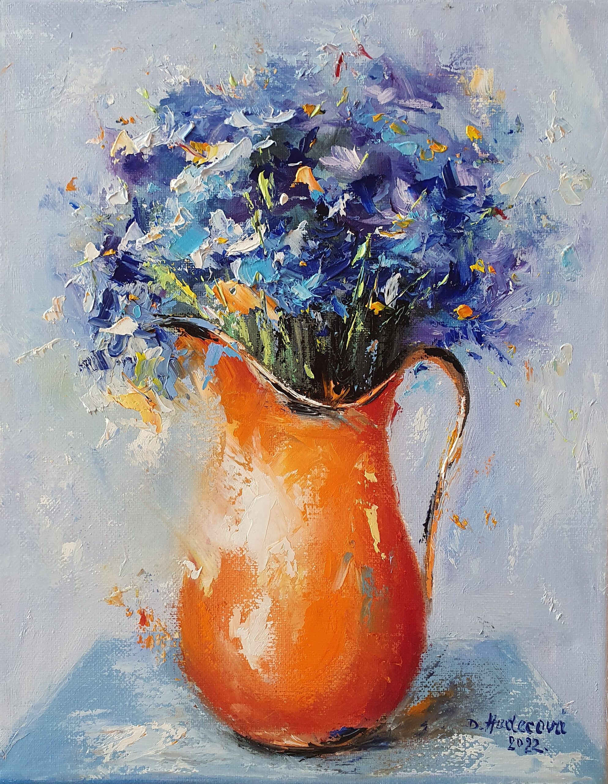 Flowers in Orange Vase